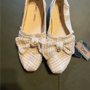 TOMS Women's Cream Plaid Bow Flats, NWT, Size 8.5